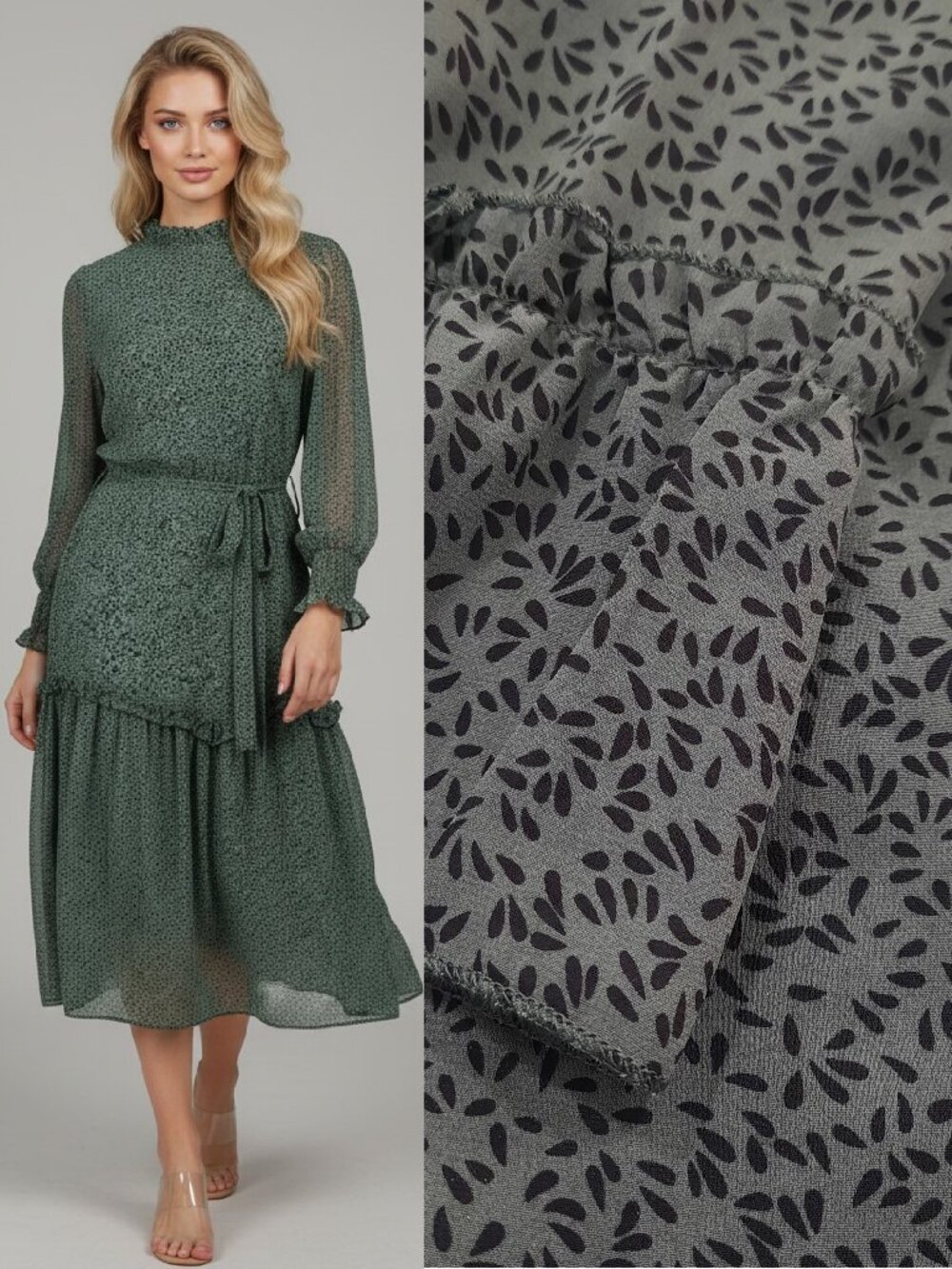 Sage green long sleeve boho dress